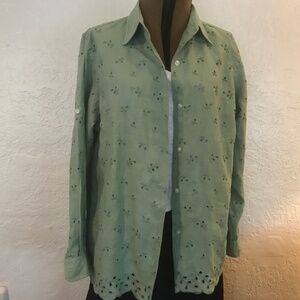 LAUREN Ralph Lauren green linen button front blouse